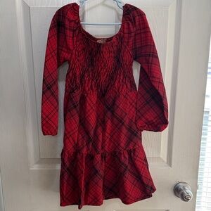 btween Red Plaid Long Sleeve Dress